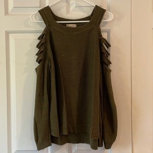 Love 21 Green Cold-Shoulder Cut-Out Sweater